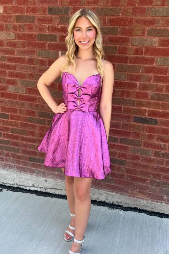 Strapless Blue A-line Short Homecoming Dress with Bow