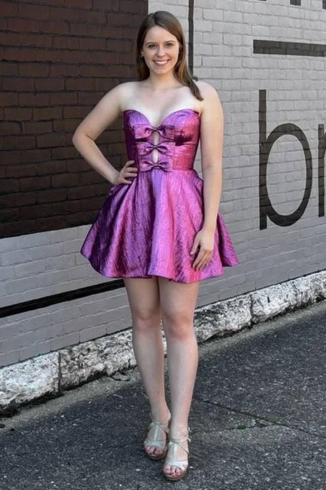 Strapless Blue A-line Short Homecoming Dress with Bow