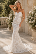 Strapless Lace Mermaid Wedding Dress with Romantic Fit and Flare Silhouette