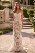 Strapless Lace Mermaid Wedding Dress with Sheer Corset Bridal Gown