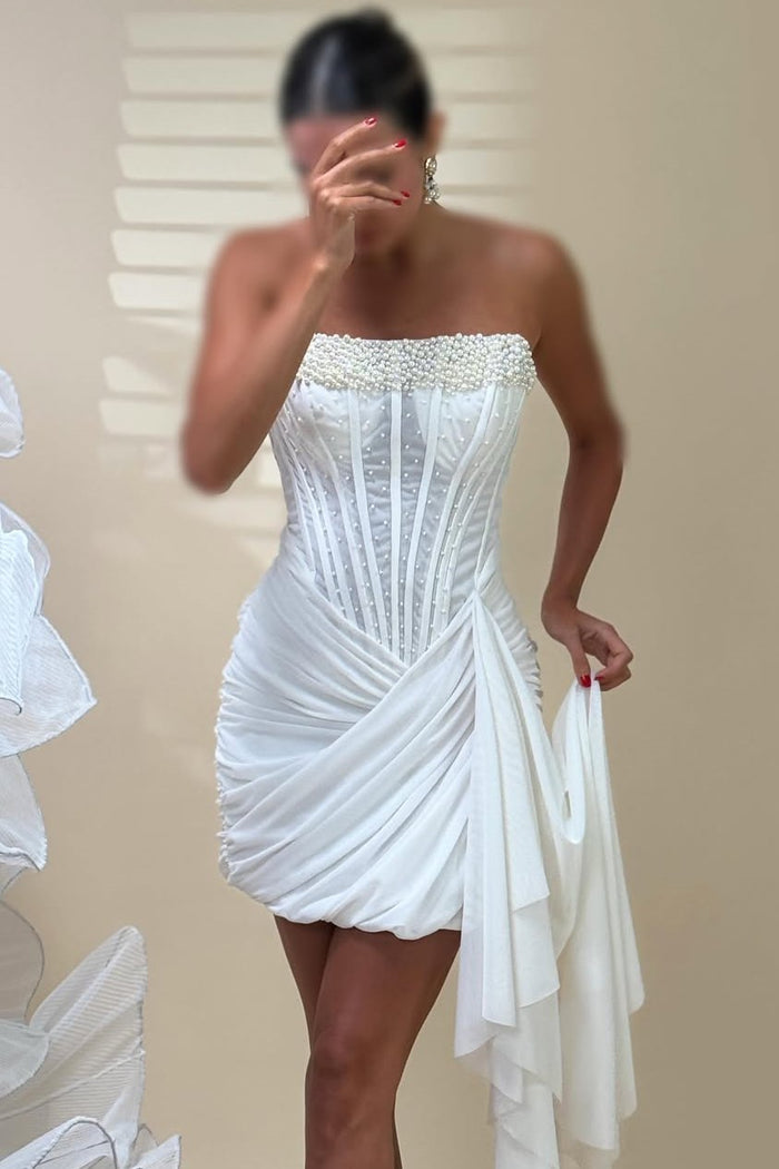 Strapless Pleats Sleeveless Beads Short Homecoming Party Dress