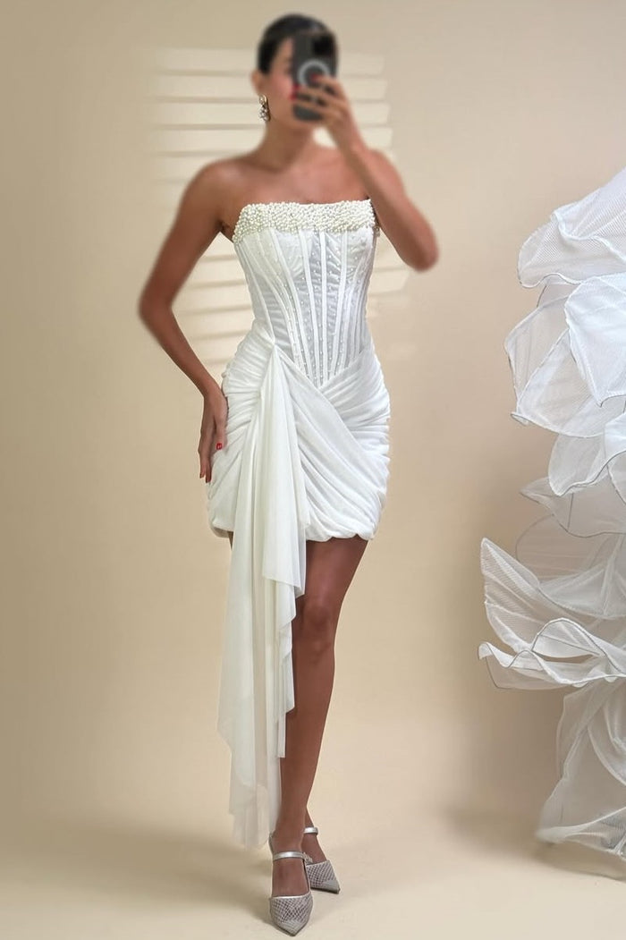 Strapless Pleats Sleeveless Beads Short Homecoming Party Dress