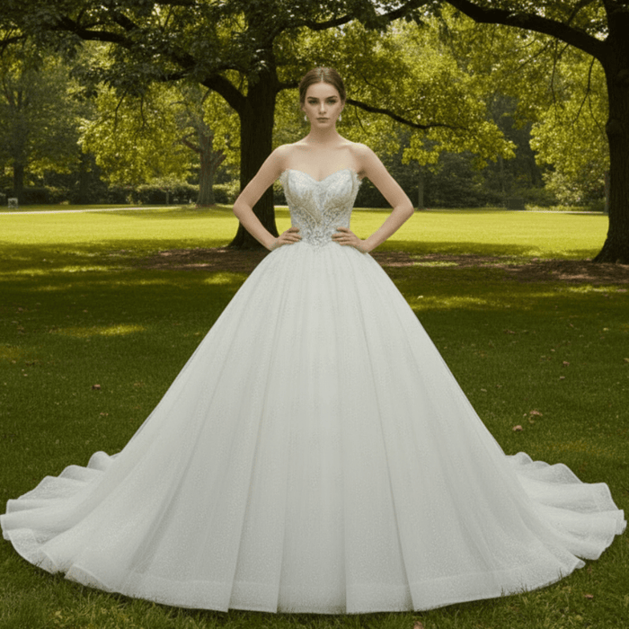 Strapless Puffy Skirt Sweetheart Lace Ball Gown Bridal Wedding Dress - Rosymae