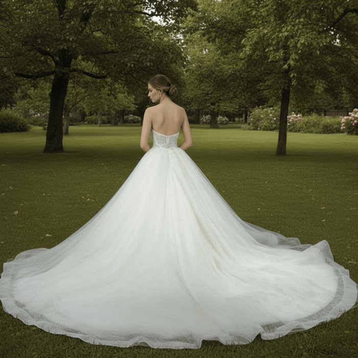 Strapless Puffy Skirt Sweetheart Lace Ball Gown Bridal Wedding Dress - Rosymae