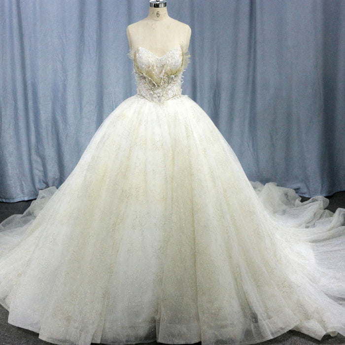 Strapless Puffy Skirt Sweetheart Lace Ball Gown Bridal Wedding Dress - Rosymae