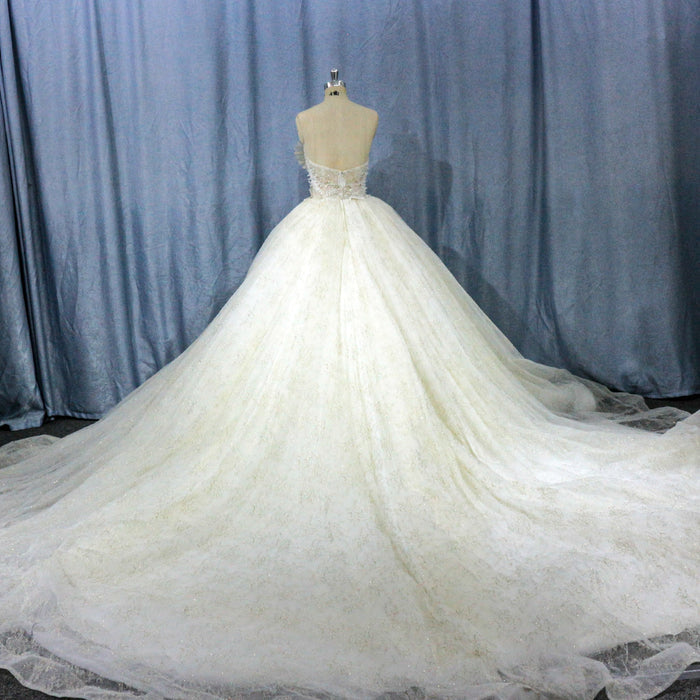 Strapless Puffy Skirt Sweetheart Lace Ball Gown Bridal Wedding Dress - Rosymae