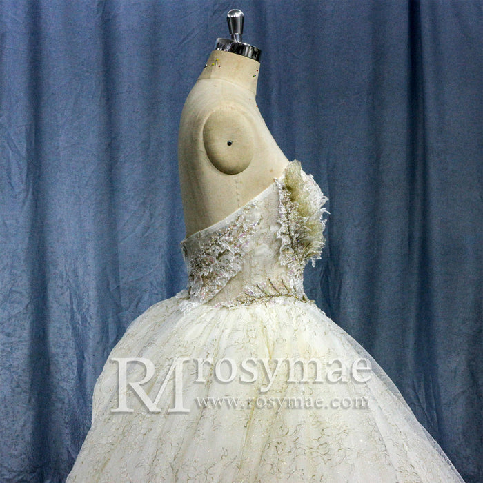 Strapless Puffy Skirt Sweetheart Lace Ball Gown Bridal Wedding Dress - Rosymae