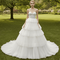 Strapless Sweetheart Ball Gown Layered Tulle Skirt Wedding Dress - Rosymae
