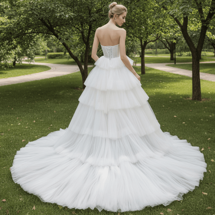 Strapless Sweetheart Ball Gown Layered Tulle Skirt Wedding Dress - Rosymae