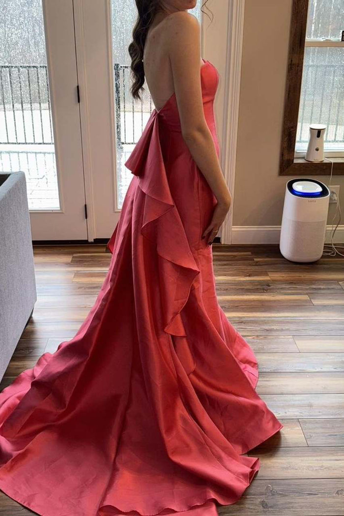 Strapless Sweetheart Mermaid Pleats Long Prom Dress with Train