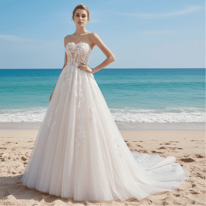 Strapless Sweetheart Neckline Princess Tulle Wedding Dress - Rosymae