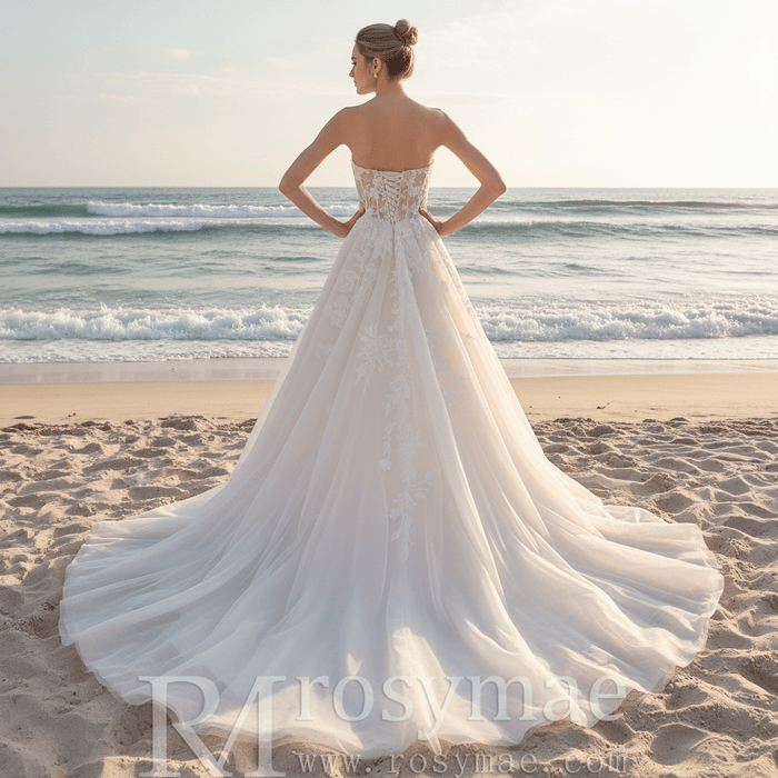 Strapless Sweetheart Neckline Princess Tulle Wedding Dress - Rosymae