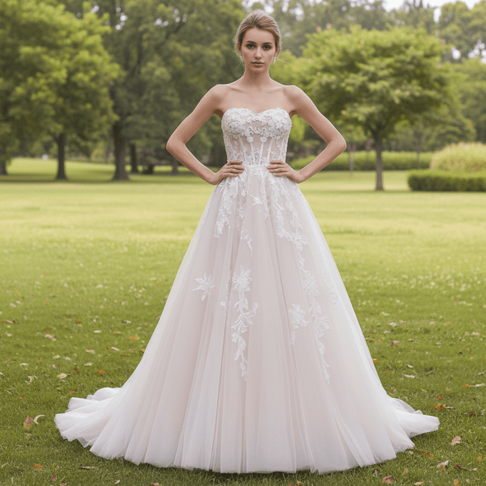 Strapless Sweetheart Neckline Princess Tulle Wedding Dress - Rosymae