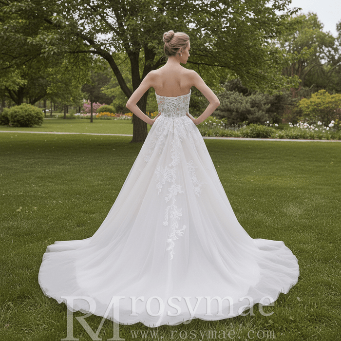Strapless Sweetheart Neckline Princess Tulle Wedding Dress - Rosymae