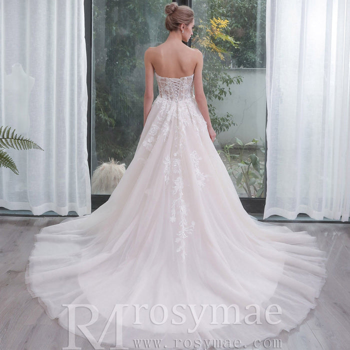 Strapless Sweetheart Neckline Princess Tulle Wedding Dress - Rosymae
