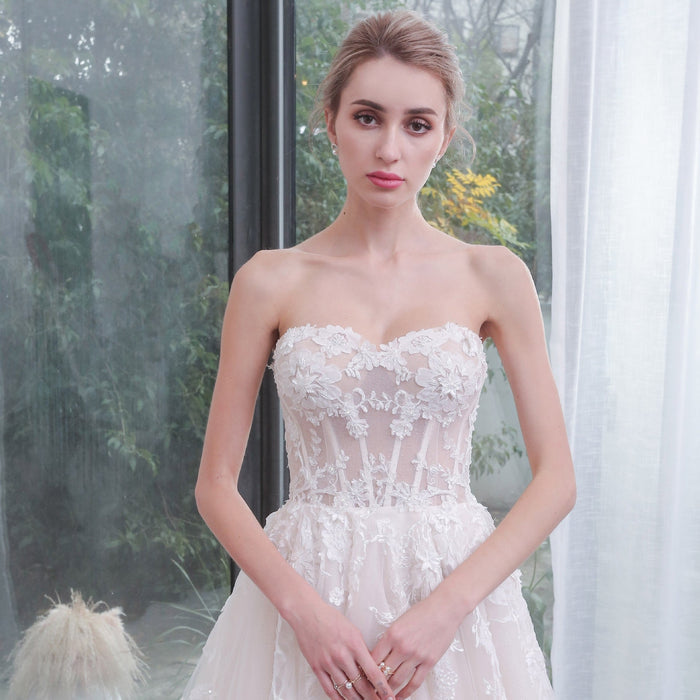 Strapless Sweetheart Neckline Princess Tulle Wedding Dress - Rosymae