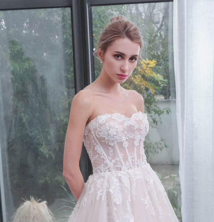 Strapless Sweetheart Neckline Princess Tulle Wedding Dress - Rosymae