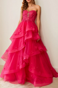 Stunning A-Line Strapless Ruffles Appliques Empire-Waist Long Prom Dress