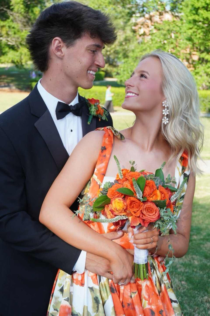 Stunning A-Line Straps Empire-Waist Print Sleeveless Long Prom Dress