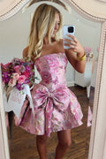Stunning Jacquard A-Line Empire-Waist Strapless Short Homecoming Dress with Bow