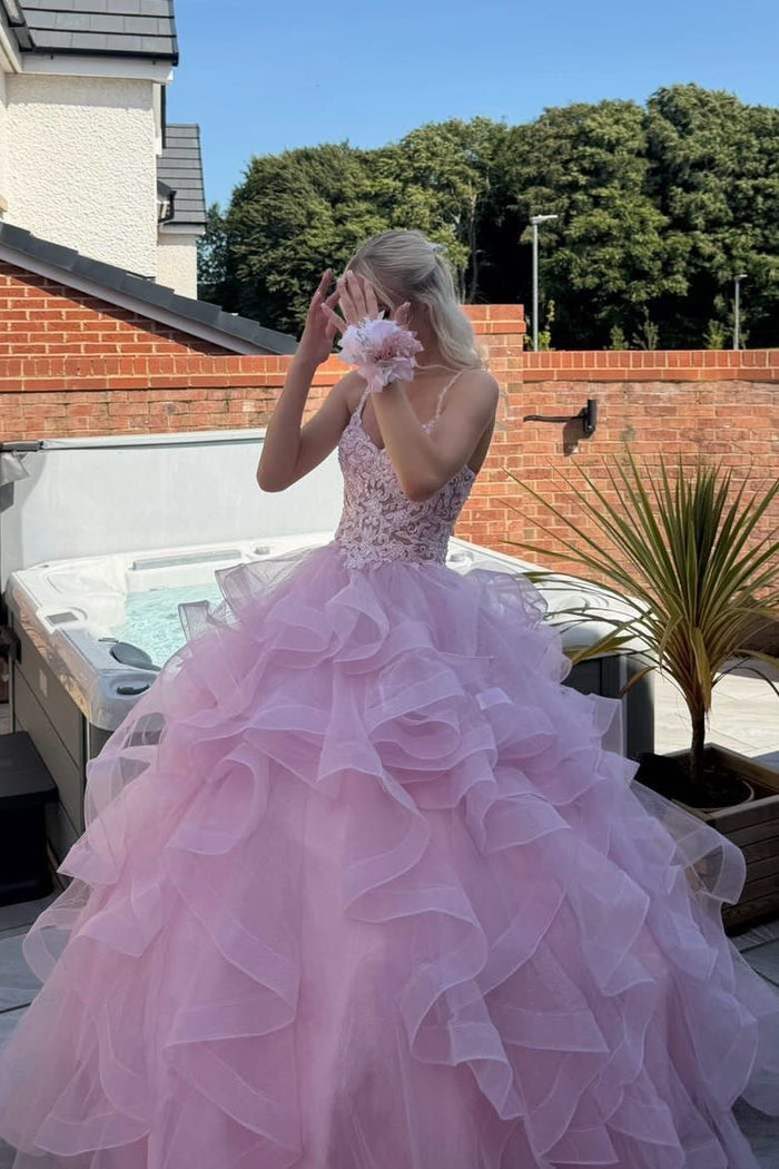Stunning Spaghetti Straps Ruffles Tulle Long Prom Dress