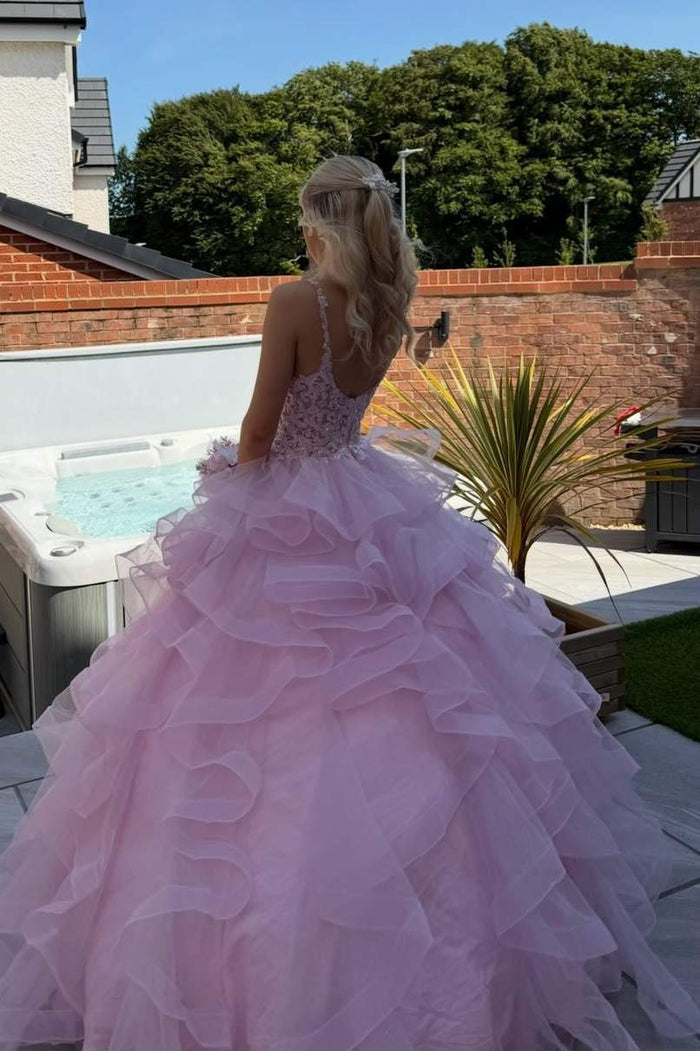 Stunning Spaghetti Straps Ruffles Tulle Long Prom Dress