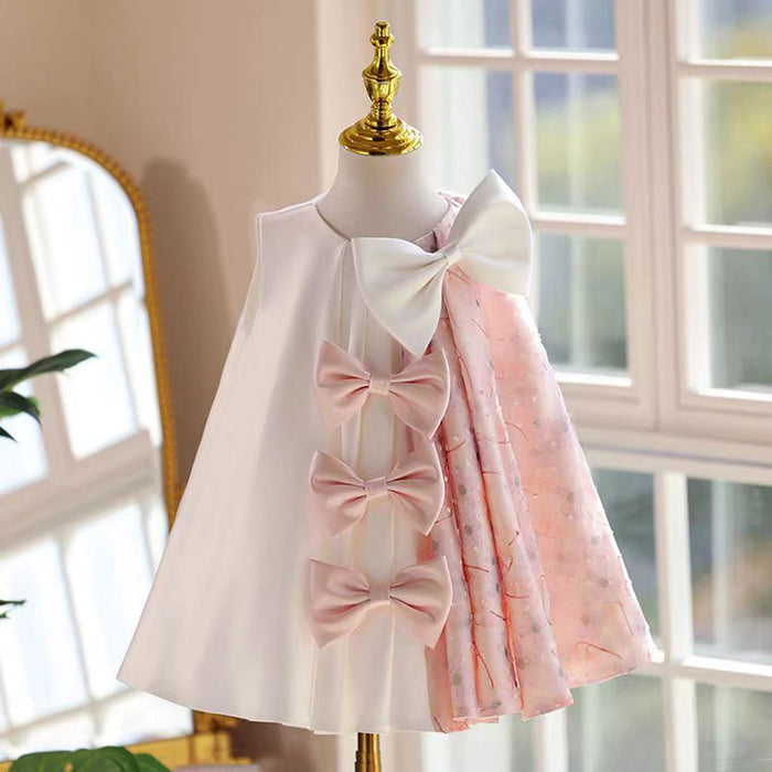 Stylish Pink  Sleeveless Flower Girl Dress With Bow J859