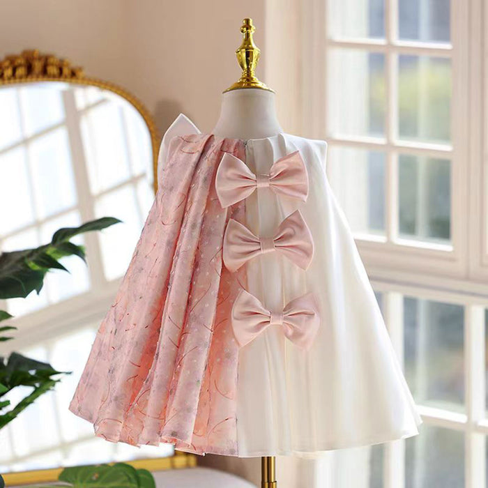 Stylish Pink  Sleeveless Flower Girl Dress With Bow J859