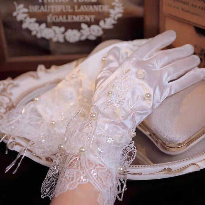 Sweet Lace Satin Gloves Tulle Hand Jewelry Wedding Dress Accessories W100