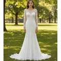 Sweetheart Covered Tulle Long Sleeve Mermaid & Trumpet Wedding Dress - Rosymae