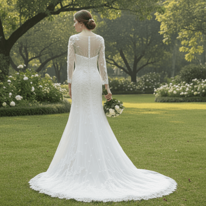 Sweetheart Covered Tulle Long Sleeve Mermaid & Trumpet Wedding Dress - Rosymae