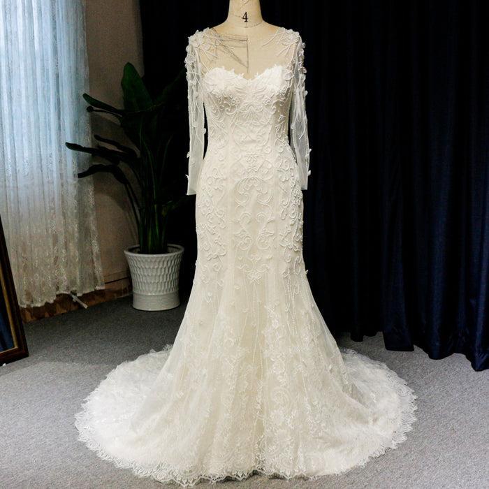 Sweetheart Covered Tulle Long Sleeve Mermaid & Trumpet Wedding Dress - Rosymae