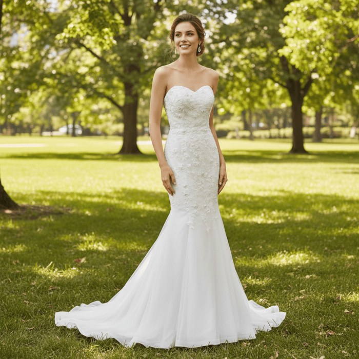 Sweetheart Neckline Strapless Crepe Mermaid Wedding Dresses - Rosymae