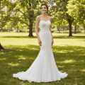Sweetheart Neckline Strapless Crepe Mermaid Wedding Dresses - Rosymae