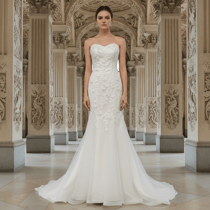 Sweetheart Neckline Strapless Crepe Mermaid Wedding Dresses - Rosymae