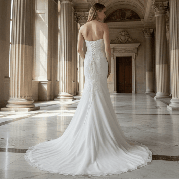 Sweetheart Neckline Strapless Crepe Mermaid Wedding Dresses - Rosymae