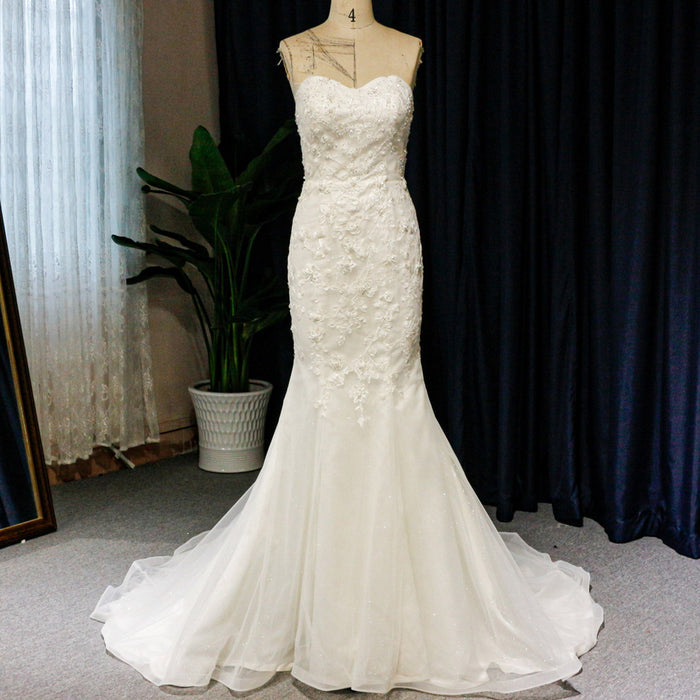 Sweetheart Neckline Strapless Crepe Mermaid Wedding Dresses - Rosymae