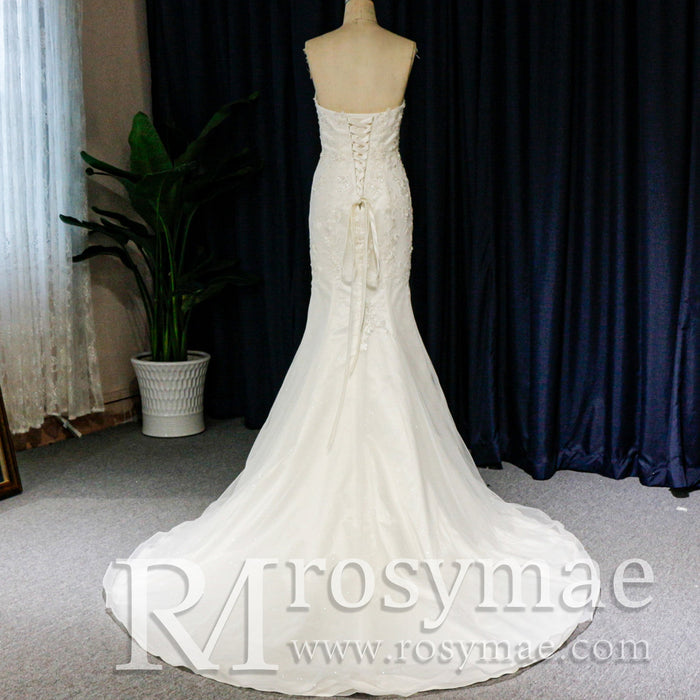 Sweetheart Neckline Strapless Crepe Mermaid Wedding Dresses - Rosymae