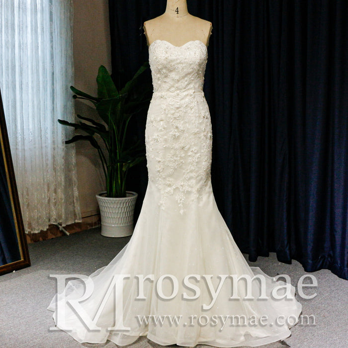 Sweetheart Neckline Strapless Crepe Mermaid Wedding Dresses - Rosymae
