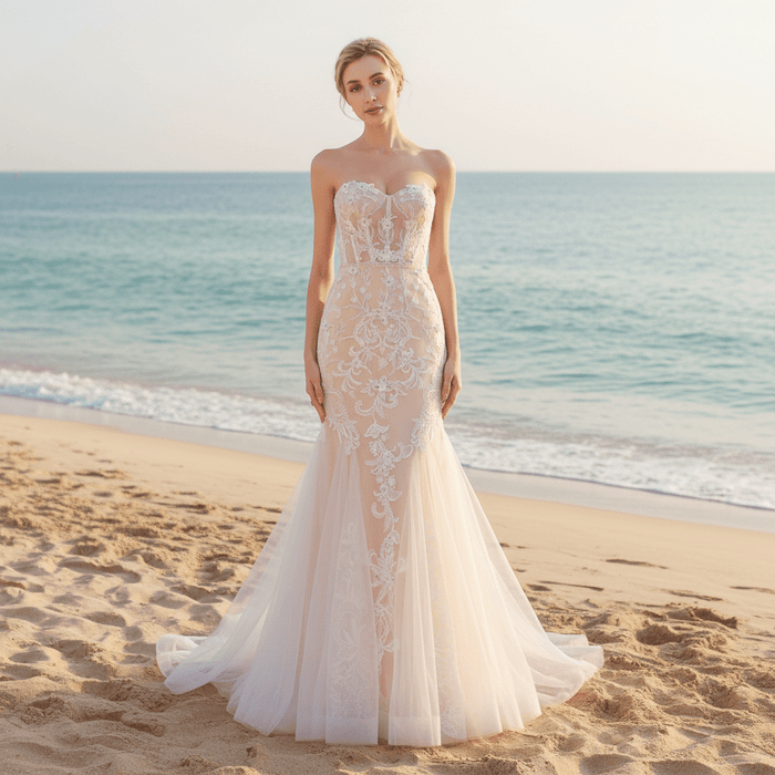 Sweetheart Strapless Slim Mermaid Beaded Empire Wedding Dress - Rosymae