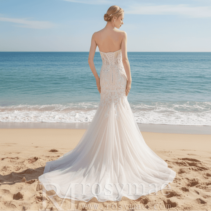 Sweetheart Strapless Slim Mermaid Beaded Empire Wedding Dress - Rosymae