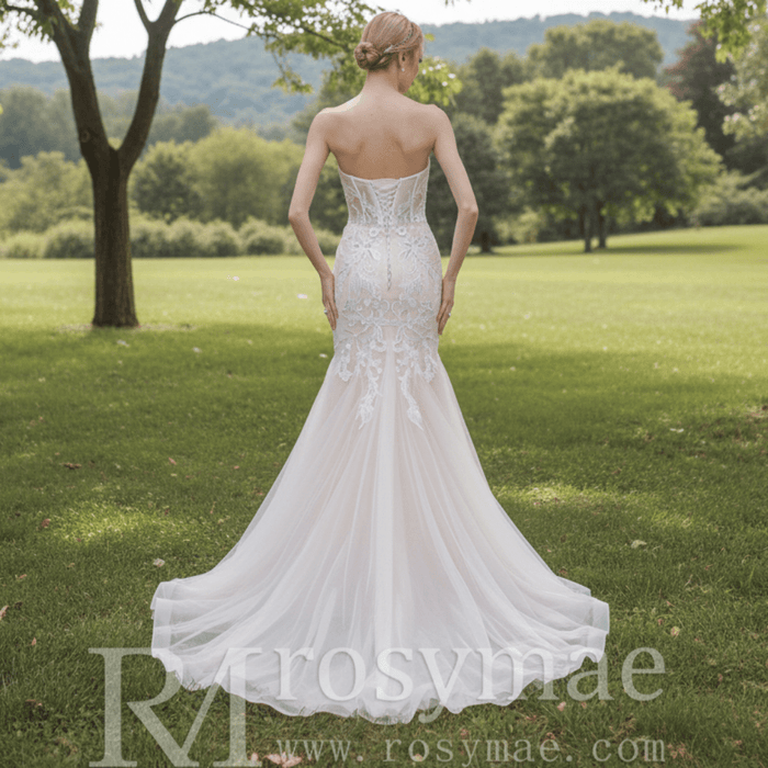 Sweetheart Strapless Slim Mermaid Beaded Empire Wedding Dress - Rosymae