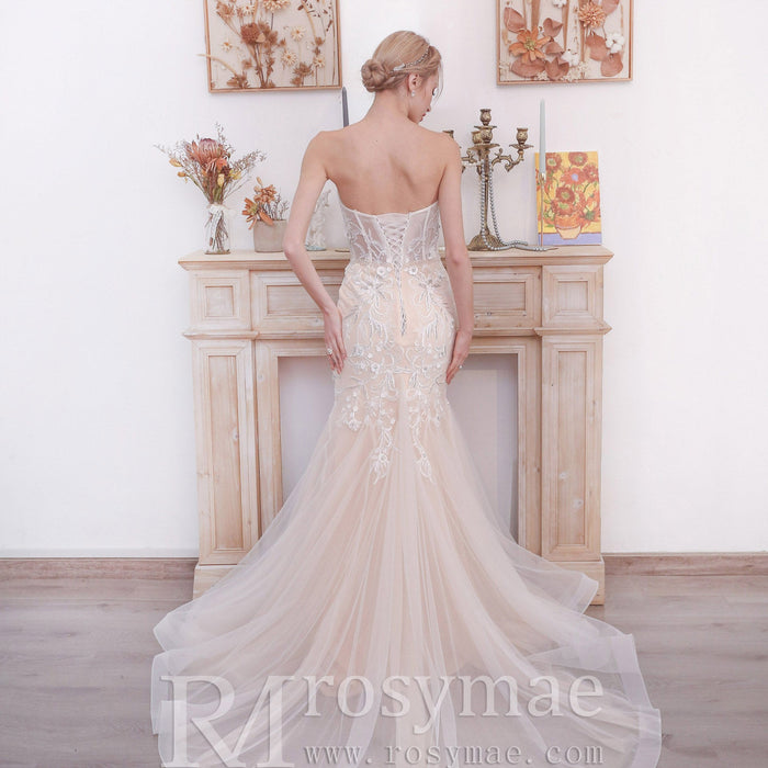 Sweetheart Strapless Slim Mermaid Beaded Empire Wedding Dress - Rosymae