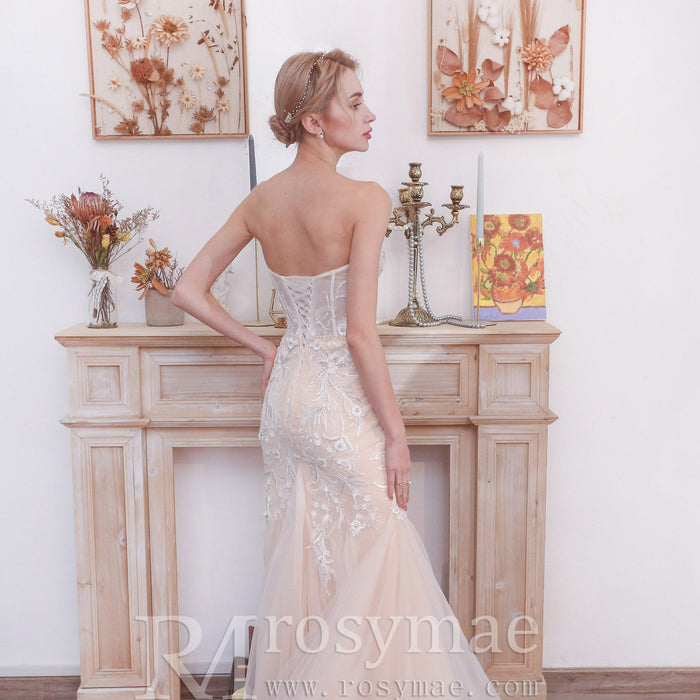 Sweetheart Strapless Slim Mermaid Beaded Empire Wedding Dress - Rosymae