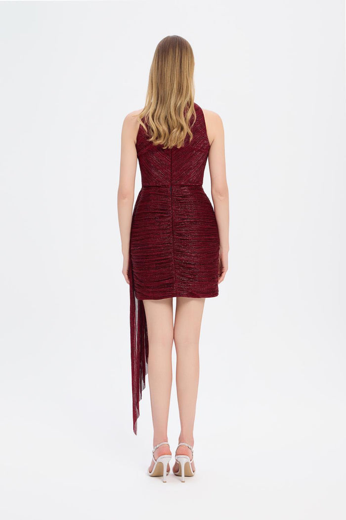 Taşlı Drape Detaylı Mini Abiye Elbise - 9009C