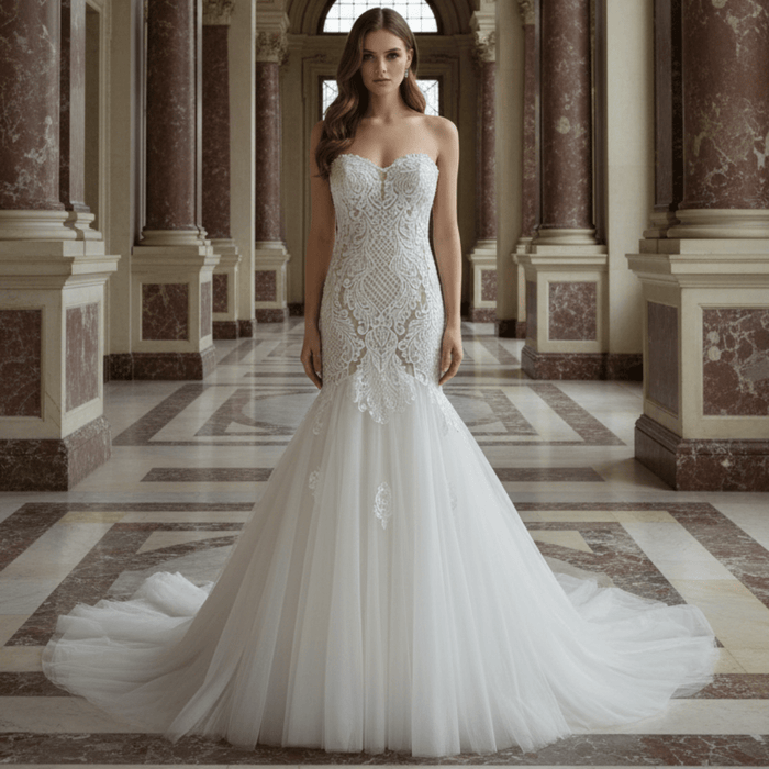 Trumpet Skirt Wedding Dresses Strapless Sweetheart Wedding Gown - Rosymae