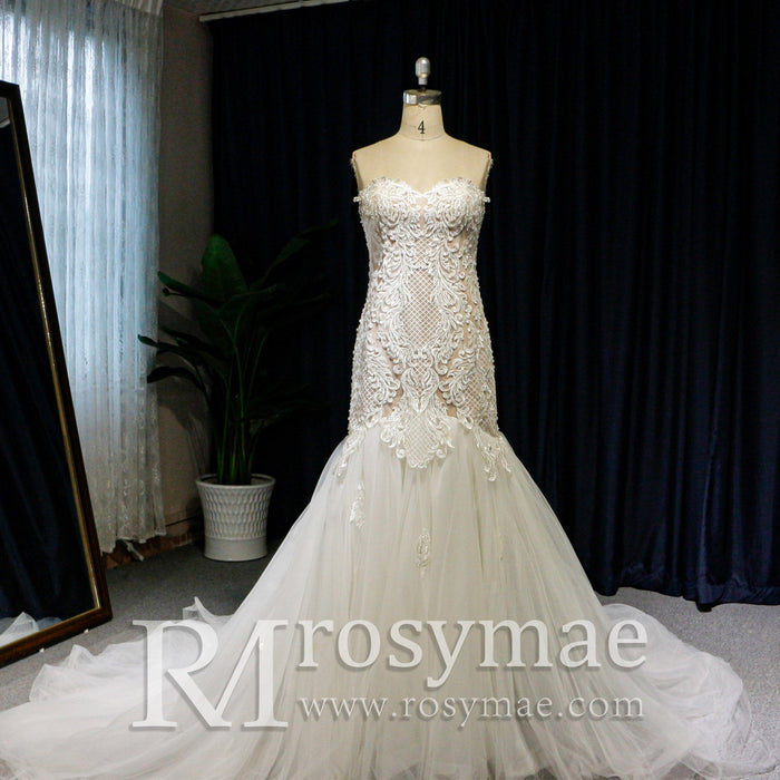 Trumpet Skirt Wedding Dresses Strapless Sweetheart Wedding Gown - Rosymae