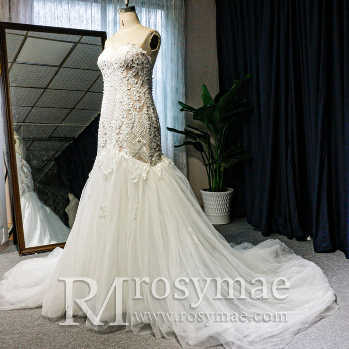 Trumpet Skirt Wedding Dresses Strapless Sweetheart Wedding Gown - Rosymae
