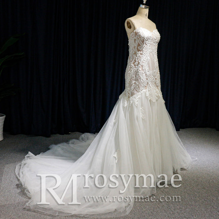 Trumpet Skirt Wedding Dresses Strapless Sweetheart Wedding Gown - Rosymae