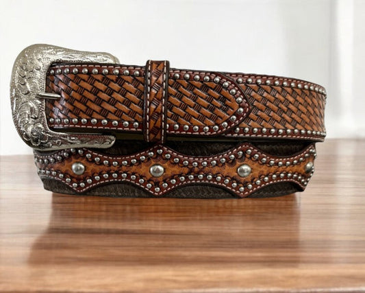 Twisted X Hair on Leather Studded Belt